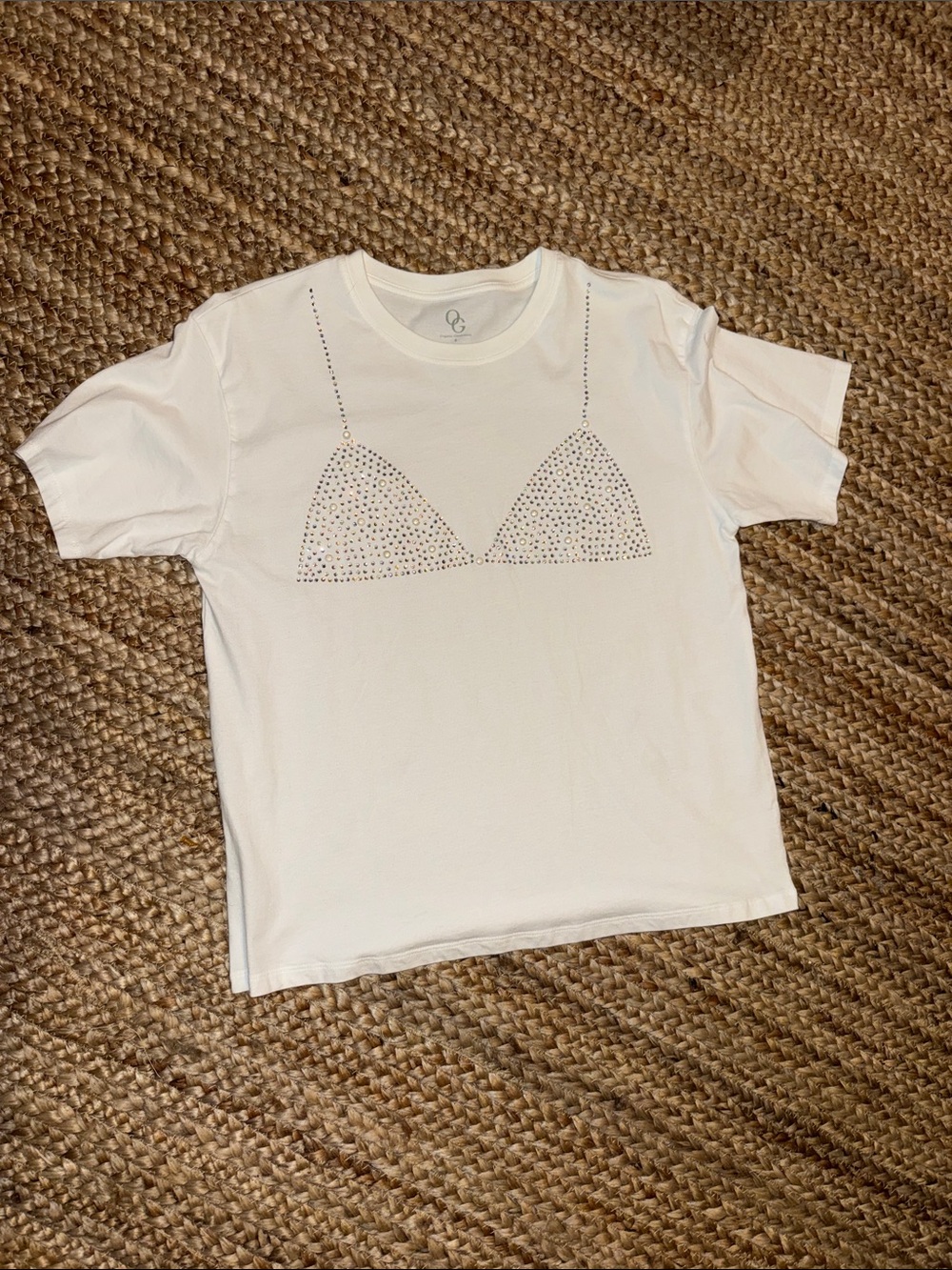 White Rhinestone Bra Graphic Short Sleeve Tee
